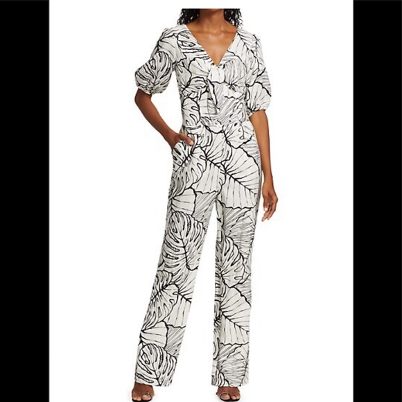 Marchesa Puff-Sleeve Front-Tie Linen Jumpsuit, SZ 6, new, $ 495 - Picture 8 of 8